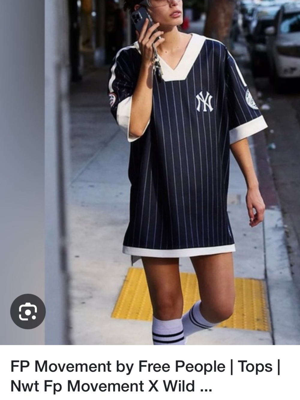 New York Yankees Pinstripe V-Neck Jersey Dress - Navy & White